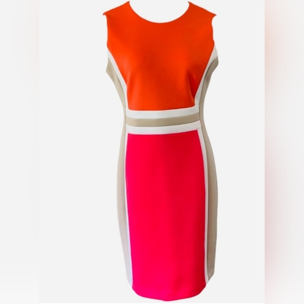 Calvin Klein geometric color block Scuba sheath dress